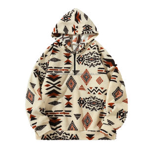 OEM Wholesale Thermal Jacket Blanks Warm 14 Zip Pullover <b>Fleece</b> <b>Hoodie</b> <b>Sherpa</b> Lining Thick Hooded Printed XXS Embroidered - Product Image 1