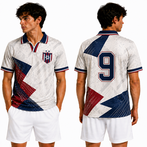Camiseta de Fútbol Retro Deportiva, Uniforme Personalizado, Estilo Vintage, con Bloques de Color, Cuello y Solapa a Rayas, Diseño a Medida, Duradera, Ventilada y de Secado Rápido - Product Image 2