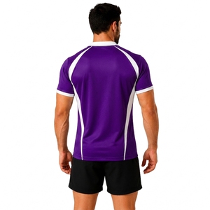 Maillot de rugby à manches courtes rayé violet pour homme, col en V, respirant, ajusté, pour les sports d'équipe et l'entraînement - Product Image 2