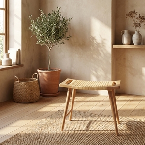 Taburete Arya Moderno y Ligero, Más Vendido, Estructura de Madera de Teca Sólida, Tejido de Ratán Hecho a Mano, Acabado Bien Lijado, Ideal para Hoteles y Apartamentos - Product Image 4