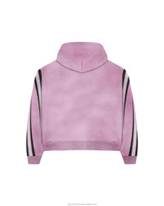 Women's <b>Pink</b> Acid Wash Hooded Tracksuit Set Zip Up <b>Sweatshirt</b> and Striped Pants 2 Piece Outfit - Product Image 3