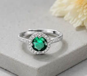 925 Sterling <b>Silver</b> Rhodium Plated Green Cubic Zirconia Halo <b>Ring</b> <b>Adjustable</b> Engagement Wedding <b>Ring</b> for Women Fine Jewelry - Product Image 3
