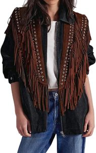 Châle en daim marron pour femme avec franges et clous argentés, longueur moyenne, style bohème, pour un usage quotidien en toutes saisons - Product Image 2