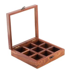 Handmade Wooden Masala Dabba Spice Box with Hinged Lid Traditional Kitchen <b>Storage</b> Container for Spices - Product Image 1