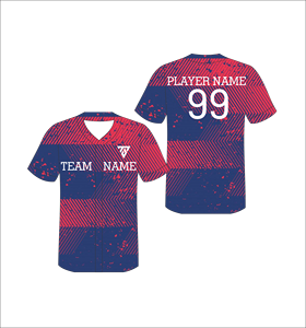 เสื้อเบสบอลแบบซับลิเมชั่นสีแดงน้ำเงิน คอวี แขนสั้น ยูนิเซ็กซ์ ระบายเหงื่อได้ดี ใช้ได้ทุกฤดู พิมพ์ชื่อทีม - Product Image 1