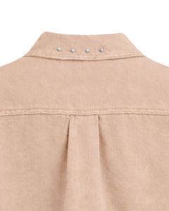 Chaqueta Vaquera Corta Beige Personalizada para Mujer con Adornos de Diamantes de Imitación en los Hombros, Botones y Manga Larga, Estilo Casual y Moderno - Product Image 6