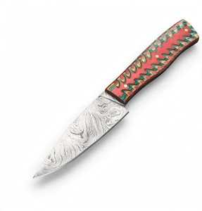 Couteau utilitaire artisanal en acier Damas avec manche en bois stratifié multicolore OEM - Product Image 4