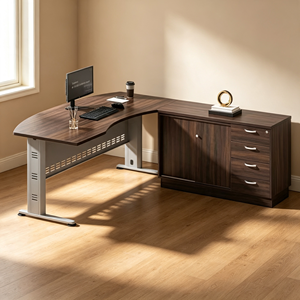 Bureau de direction moderne en forme de L avec finition bois, design contemporain, taille manager 6 pieds, pour usage commercial - Product Image 1