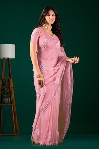 Vexotrend Indian Designer Women's <b>Satin</b> Chiffon <b>Saree</b> Beautiful Patola Design Traditional Style Wedding Diwali Party Wear - Product Image 2
