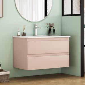 Mobile Bagno Sospeso da 32 Pollici con Doppio Cassetto, Ante Arrotondate, Sistema Soft-Close, Lavabo in Ceramica, Nessun Montaggio Hardware Richiesto - Product Image 1