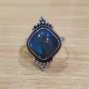 Custom Handmade 925 Sterling Silver <b>Ring</b> Featuring Blue Fire Cushion <b>Labradorite</b> Cabochon Jewelry Manufacturer - Product Image 1