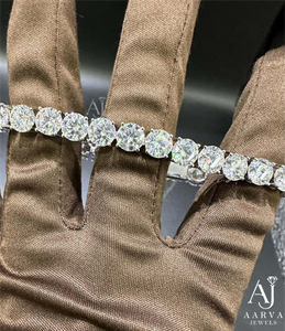 925 Sterling Silver Gold Plated Moissanite Tennis Bracelet Round Brilliant Claw <b>Set</b> Chain Link <b>Bangle</b> Unisex for Gift & Party - Product Image 2