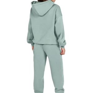 Wholesale Custom Logo Solid Winter Streetwear Women's Training Sweat Suit 2-Piece Pullover Hoodie Pants Tracksuit Set 100% - Product Image 2