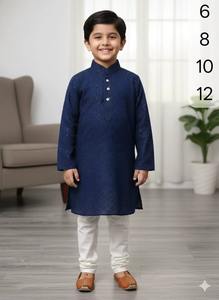Conjunto de Kurta y Pijama para Niños, Fabricado en India, con Bordado Chikankari de Lakhnavi, para Ocasiones Especiales y Celebraciones, en Venta - Product Image 4