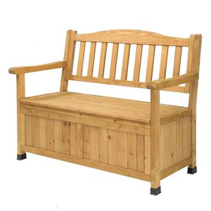 Large Outdoor Wooden <b>Storage</b> <b>Bench</b> with Seating Armrest Deck Box for Patio Organizer Loveseat <b>Garden</b> Porch Deck Backyard - Product Image 1