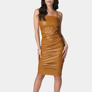 Custom Logo Ladies Knee Length Leather Dress High Fashion Sheep Leather Dress For Women wear At Low Price - Product Image 1