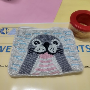 Handmade Beaded Seal Coin Purse Zippered Pouch Short Cute Animal <b>Wallet</b> Change Purse Mini Makeup Cosmetic Bag <b>Organizer</b> Cotton - Product Image 3