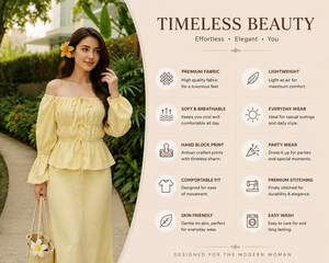 Ensemble haut jaune sans manches à épaules dénudées et pantalon large |   Tenue d'été décontractée en dentelle et coton |   Vacances à la plage pour femmes - Product Image 5