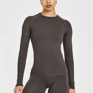 Ensemble de yoga sans couture personnalisé 2 pièces pour femme : haut court à manches longues et leggings taille haute pour la gym et le fitness - Product Image 4