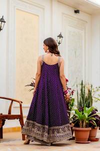 Designer Embroidery And Real Mirror Work Bandhani Vichitra <b>Silk</b> Gown With Plazzo Bottom And Lehariya Dupatta Ready To Wear Set - Product Image 6
