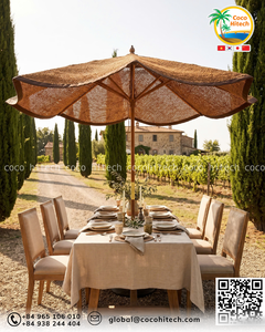 Parasol en fibre de coco écologique certifié FSC de qualité supérieure, avec structure en bois naturel, pour usage en jardin, fabriqué au Vietnam - Product Image 6