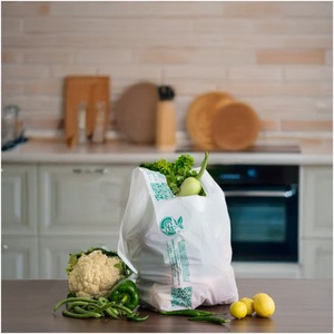Sacs de courses compostables sans plastique à découpe en W, sacs d'emballage de détail écologiques, sacs de magasin sans plastique - Product Image 1