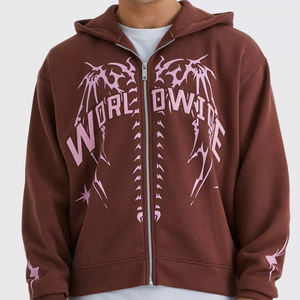 Sweat-shirt d'hiver brodé à capuche entièrement zippé en coton 100 % américain pour hommes, avec logo personnalisé de marque, coupe ample, pour garçons - Product Image 1