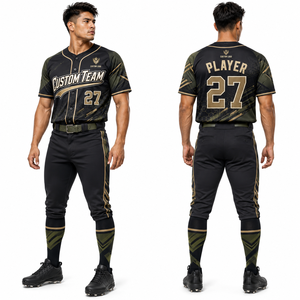 Ensemble d'uniforme de baseball d'entraînement et de compétition, comprenant un maillot à col à revers entièrement boutonné et une pantalon, avec passepoil sur la patte de boutonnage, respirant, échantillon disponible à faible MOQ - Product Image 2