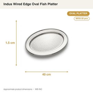 Plateau à poisson ovale fait main en acier inoxydable 304 de 40 cm, finition satinée et bord martelé, pour la décoration intérieure, les hôtels et les mariages - Product Image 4