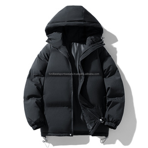 Veste matelassée à capuche pour homme, hiver, décontractée, coupe-vent, écologique, rembourrage en coton, 240g de rembourrage en polyester, fermeture éclair, couleur unie - Product Image 4