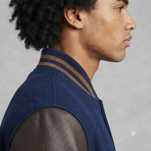 <b>Men's</b> Heavyweight Wool Blend Varsity <b>Jacket</b> with Turn-down Collar <b>Pullover</b> Closure Regular Sleeves Winter Casual Wear Front Logo - Product Image 4