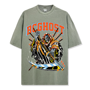 BCGHOST <b>Flame</b> Reaper Printed Men's T-<b>Shirt</b> Short Sleeve O-Neck Street Style Regular Fit Cotton Jersey - Product Image 5