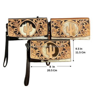 Promotion cadeau nouveau Design en cuir repoussé à la main pochette mode femmes sac à main véritable cheveux peau cuir Long portefeuille avec bracelet - Product Image 2