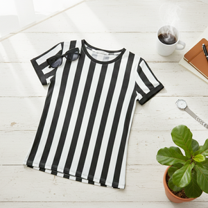 Chemise pour femme OEM en noir et blanc, qualité supérieure, col rond côtelé, manches courtes, prix de vente d'usine - Product Image 2