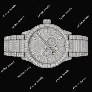 Reloj de pulsera de lujo para hombre con esfera de esqueleto de cristal plateado Iced Out - Product Image 3