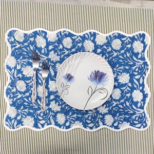 Baby <b>blue</b> linen <b>table</b> <b>mats</b> with scallop edges in white for <b>table</b> decor 14''x20'' size <b>Table</b> Linens - Product Image 1