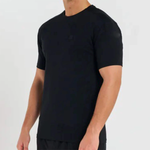 T-shirt en coton noir pour homme, coupe classique, col rond, manches courtes, décontracté, jersey uni, respirant, design tricoté, col rond, manches courtes - Product Image 4