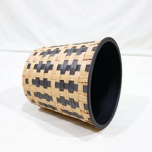 New Design Minimalist <b>Plastic</b> Wicker Round Pot Two-tone Checkered Woven Eco-Friendly & Durable <b>Planter</b> - Product Image 4