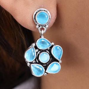 Pendientes Colgantes de Plata Oxidada con Cuarzo y Piedras Multicolores, Estilo Bohemio, Diseño Floral, Gran Venta |   Moda de Boda al por Mayor - Product Image 6