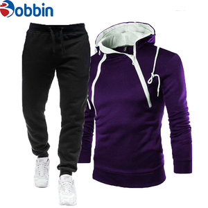 Conjuntos deportivos de invierno con logotipo personalizado, chándal de algodón y forro polar unisex, conjunto con capucha y doble cremallera, transpirable, de talla grande para hombre - Product Image 4
