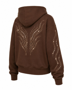 Sweat-shirt décontracté pour femme, respirant, 100 % coton, avec fermeture éclair avant, logo, style streetwear, orné de strass et de cristaux étincelants, manches longues, doux - Product Image 3