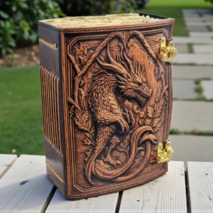 Journal en cuir véritable fait main, motif dragon chinois marron, Grimoire fantastique, Carnet de croquis médiéval, Journal d'écriture en cuir véritable, Cadeau - Product Image 3
