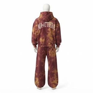 Men Tie Dye Hoodie Pants <b>Set</b> Zip Up Sweatshirt Wide Leg <b>Jogger</b> Pants <b>Matching</b> Two Piece Streetwear Tracksuit - Product Image 4