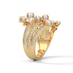 Gold Tone Pearl and <b>Crystal</b> Wrap <b>Ring</b> Open Band Floral Statement Jewelry for Women Party Gift - Product Image 2