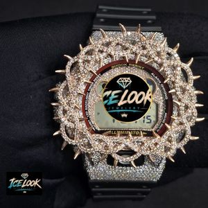 Montre à quartz incrustée de diamants, montre-bracelet numérique LED, chronographe résistant aux chocs, cadran à pointes, style bracelet - Product Image 5