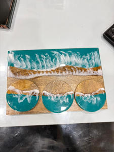 Ensemble de planches à découper carrées en bois et résine écologiques modernes, sous-verres, taille personnalisée, design minimaliste élégant, décoration de table - Product Image 2