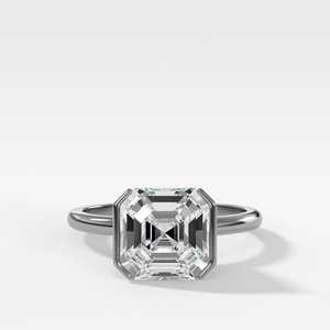 Anillo de compromiso de oro macizo de 14k y 18k con diamante de laboratorio de 2 quilates talla Asscher, solitario de medio bisel de 1.7mm, joyería de uso diario al por mayor - Product Image 3