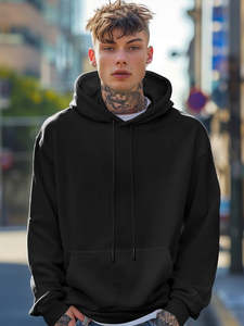 Sudadera con Capucha Extra Grande para Hombre, Color Sólido, Algodón French Terry, Estilo Casual Urbano, Corte Regular para Otoño - Product Image 1