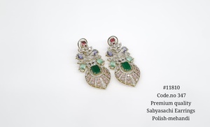 Boucles d'oreilles pendantes 11810 avec pierre doublette, ton Mehandi, en zircon cubique, bijoux de déclaration pour fêtes et mariages - Product Image 5