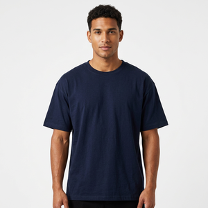 T-shirt décontracté pour homme, coupe oversize, noir uni, manches courtes, col rond, 100 % coton jersey tricoté, teinture unie, coupe classique - Product Image 3